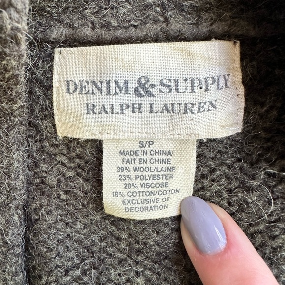 Denim & Supply Ralph Lauren Olive Green Wool Blend Cardigan size S - Picture 5 of 7